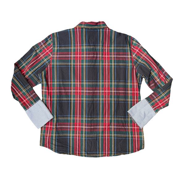 Tizzie Red Green Plaid Button Down Cotton Long Sleeve Striped Cuffs – XL - Picture 3 of 8